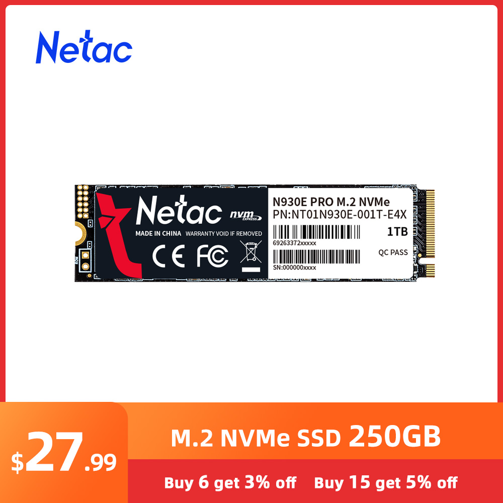 Netac NVMe SSD 250GB 500GB 1 테라바이트 SSD M2 128gb 256gb 512gb 2280 PCIE 3.0x4 하드 드라이브 데스크탑 랩톱 용 내부 솔리드 스테이트 디스크